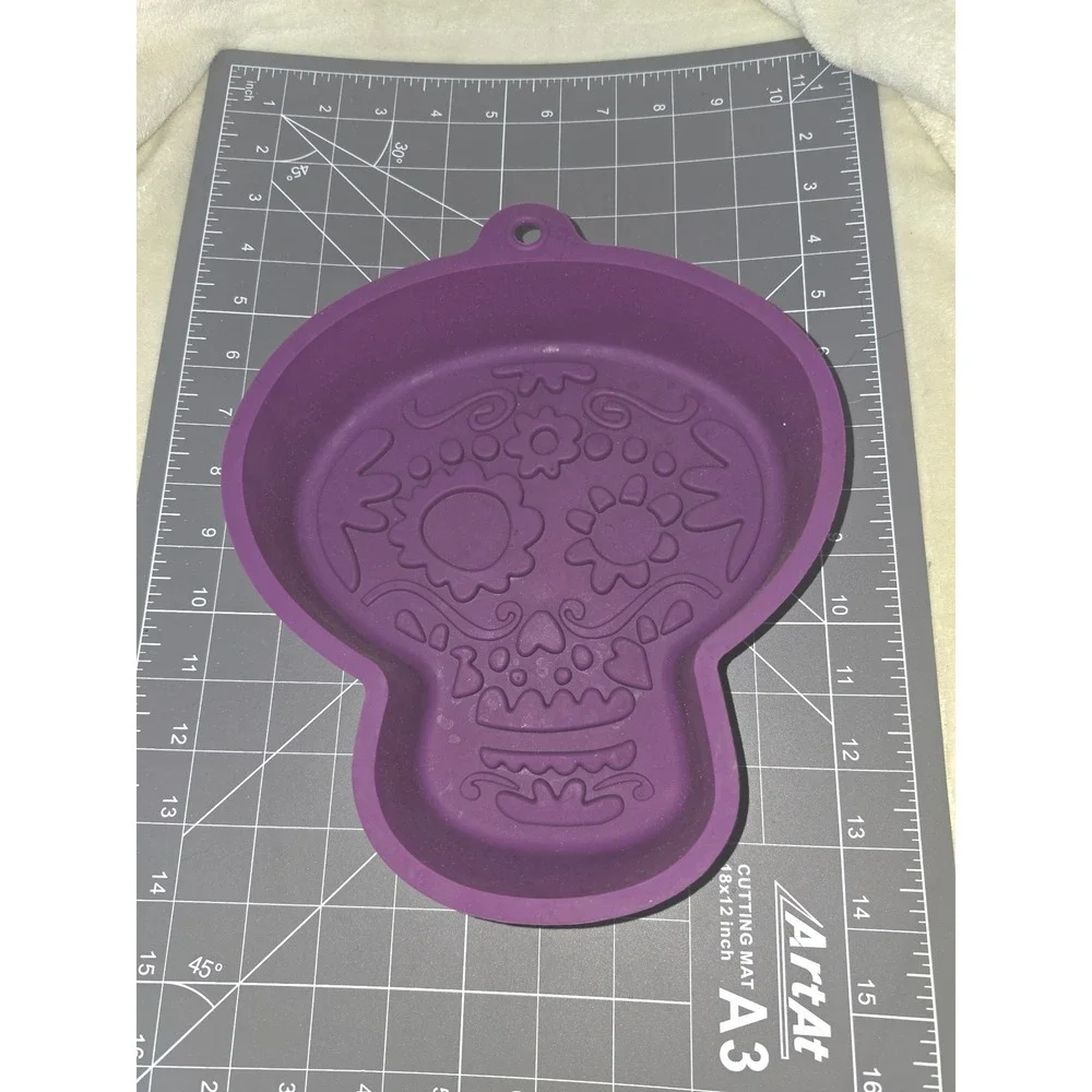 Celebrate It Purple Silicone Sugar Skull Cake Pan Day of the Dead Calavera Mold
